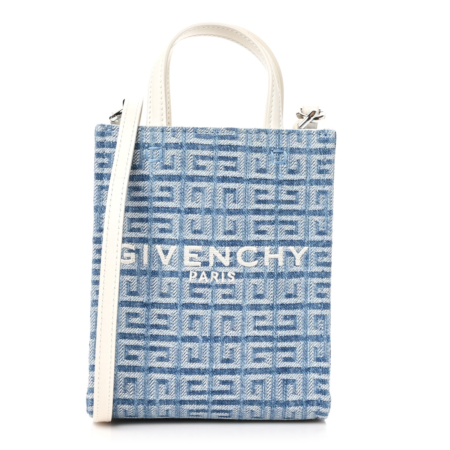 Washed Denim Mini G Vertical Shopping Tote Blue