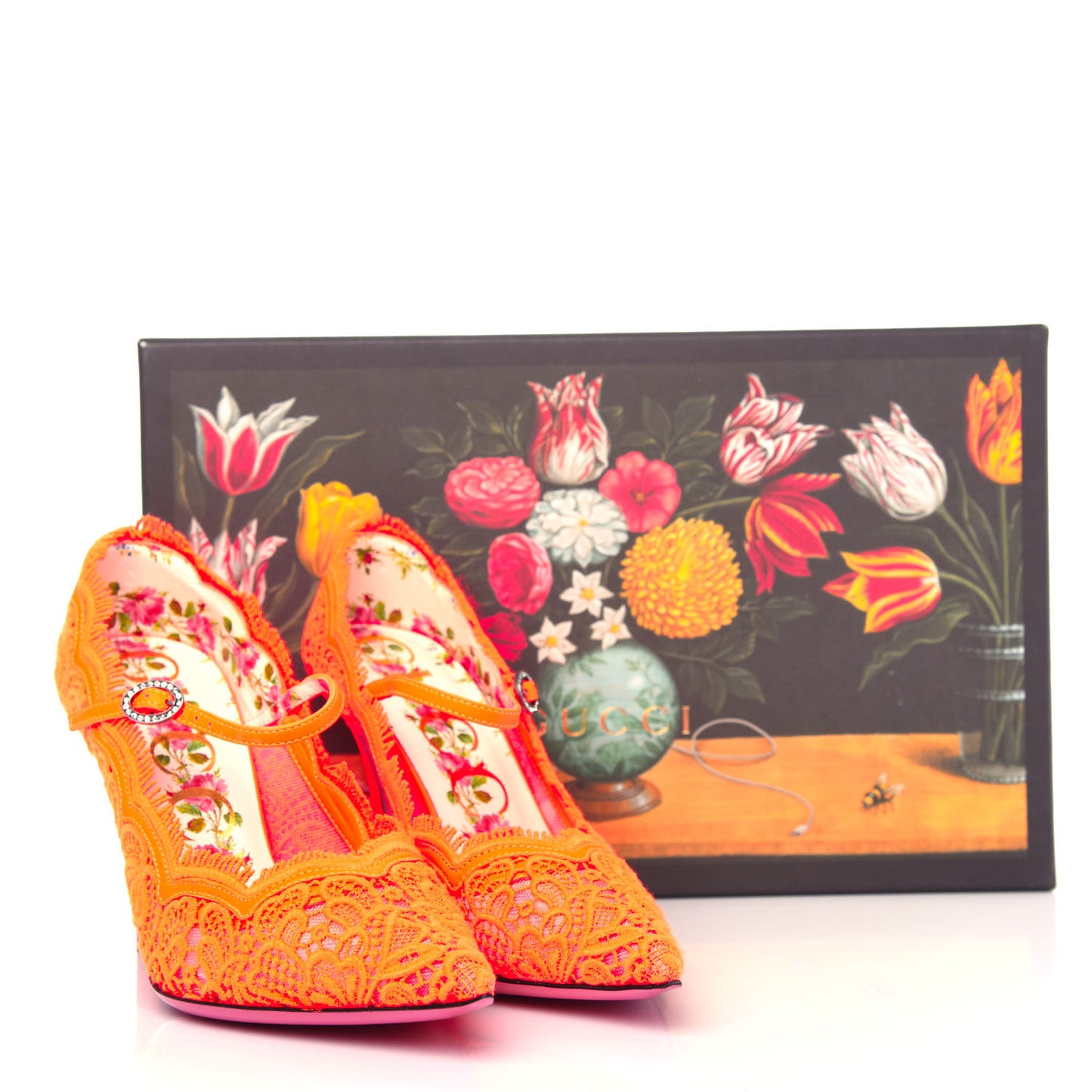 Lace Pizzo Venice Pumps 35.5 Orange Fluo