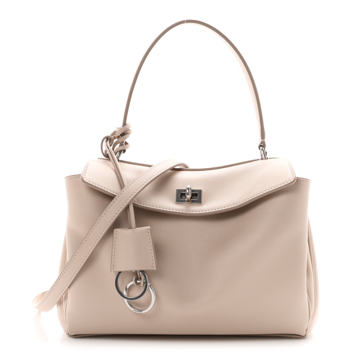 Natural Smooth Calfskin Small Rodeo Top Handle Handbag Almond