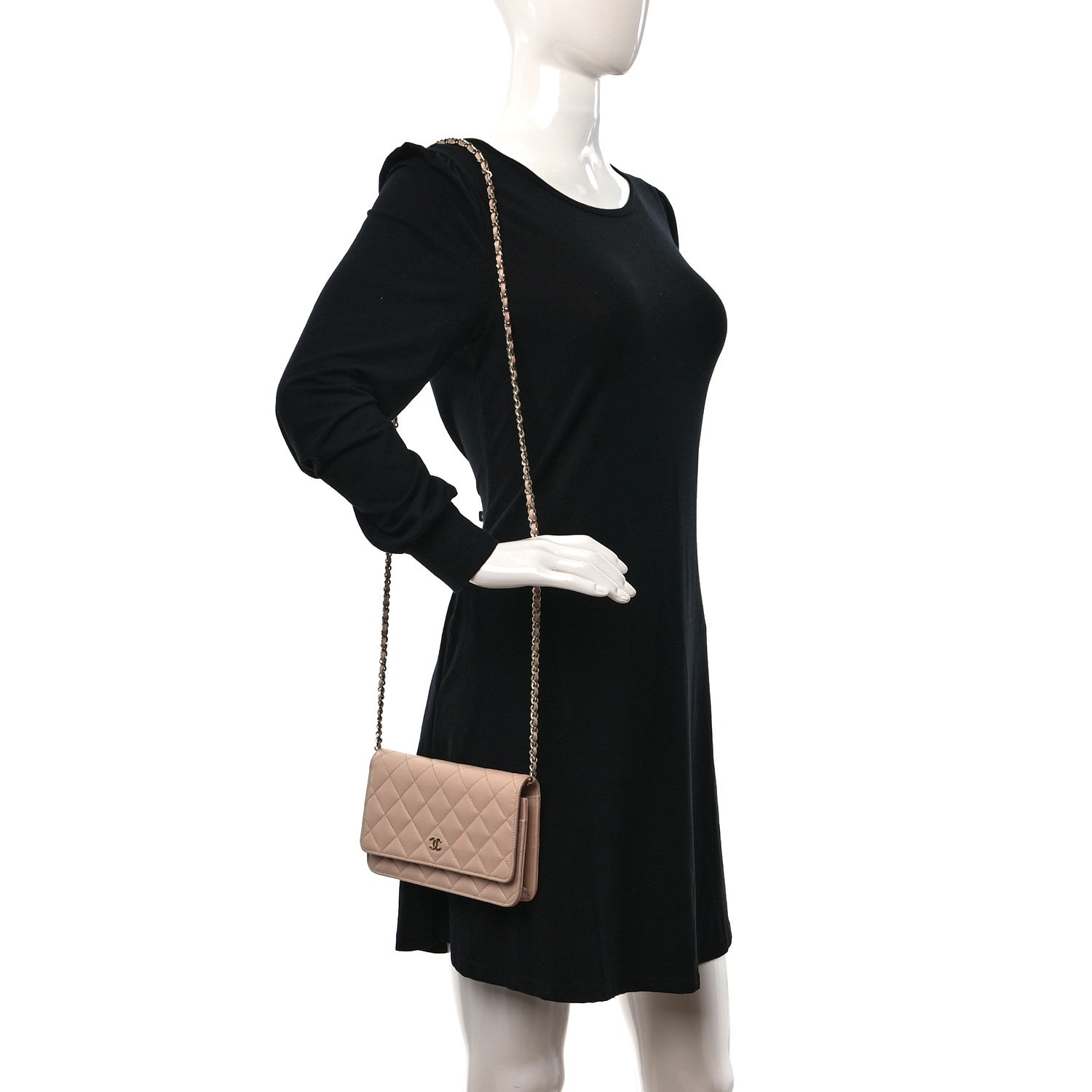 Chanel Caviar Quilted Wallet on Chain WOC Light Beige 2 of 12