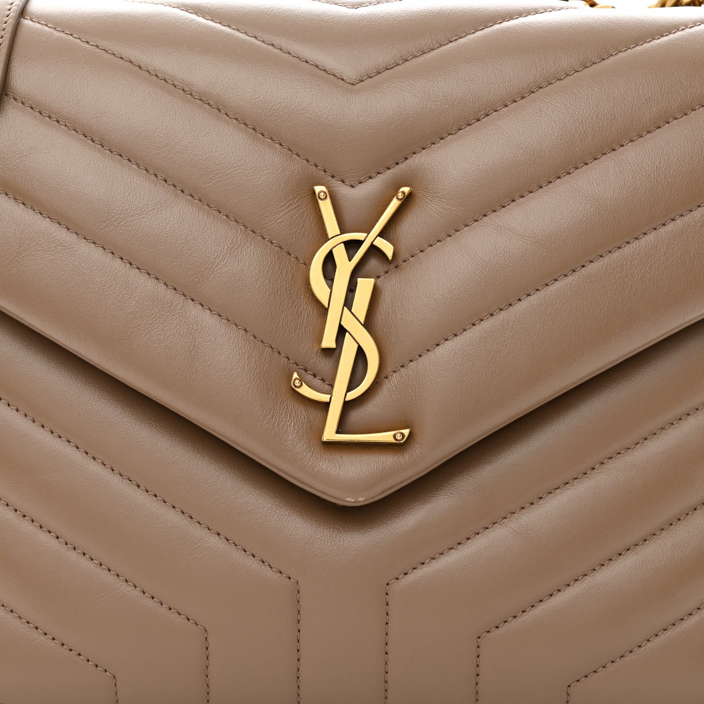 Calfskin Y Quilted Monogram Medium Loulou Chain Satchel Taupe
