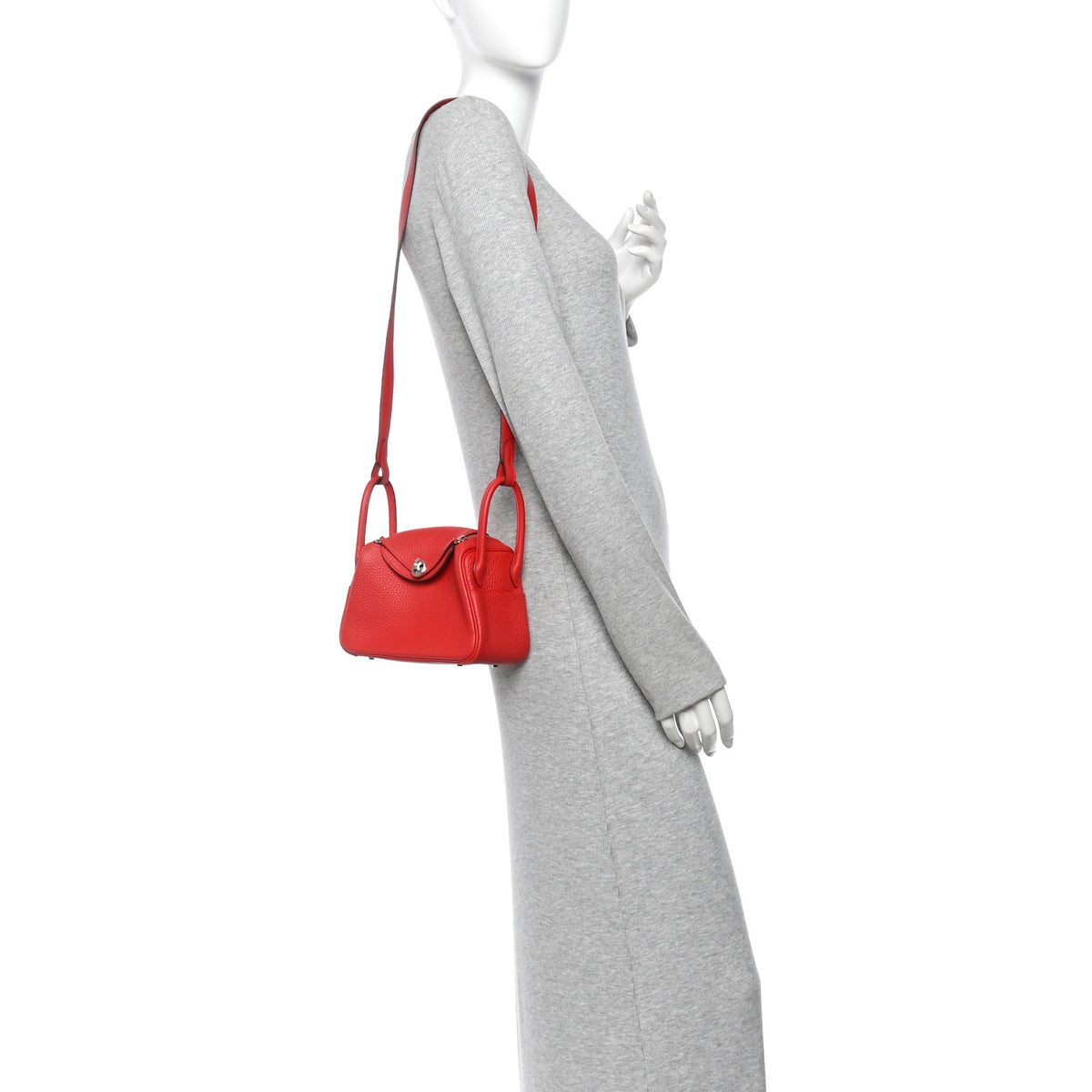 Hermes Taurillon Clemence Mini Lindy 20 Rouge Radieux 2 of 11