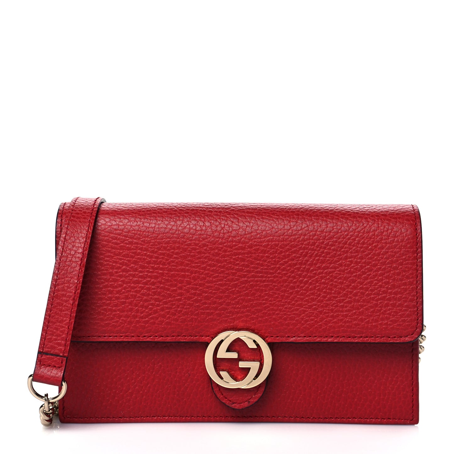 Dollar Calfskin Interlocking G Chain Wallet Red