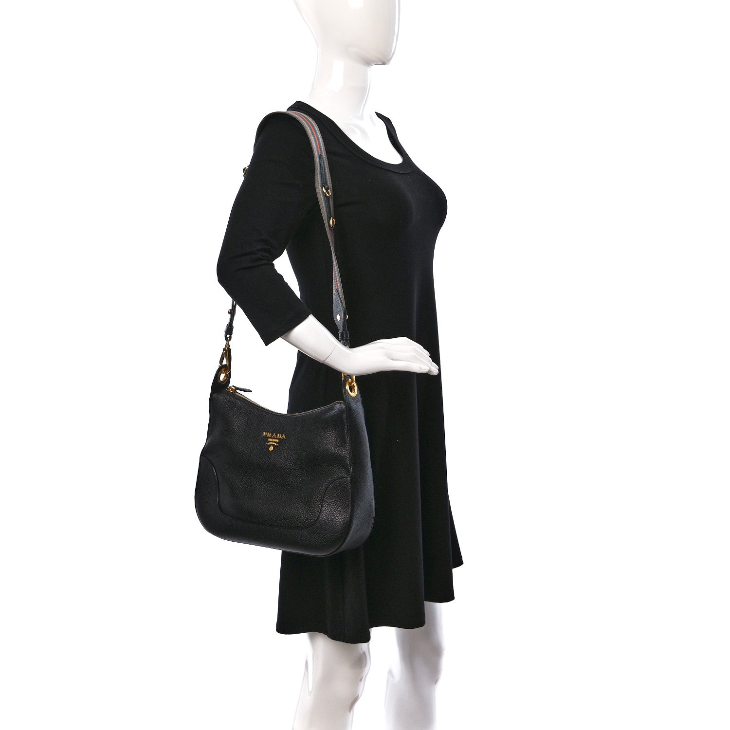 Prada Vitello Daino Zippered Messenger Hobo Black 2 of 8