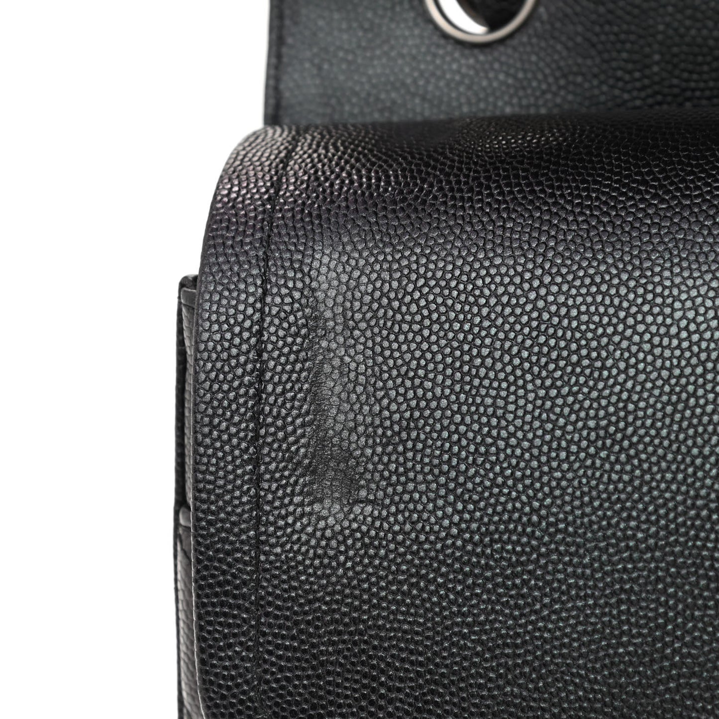 Iridescent Caviar Chevron Quilted Jumbo Double Flap Black