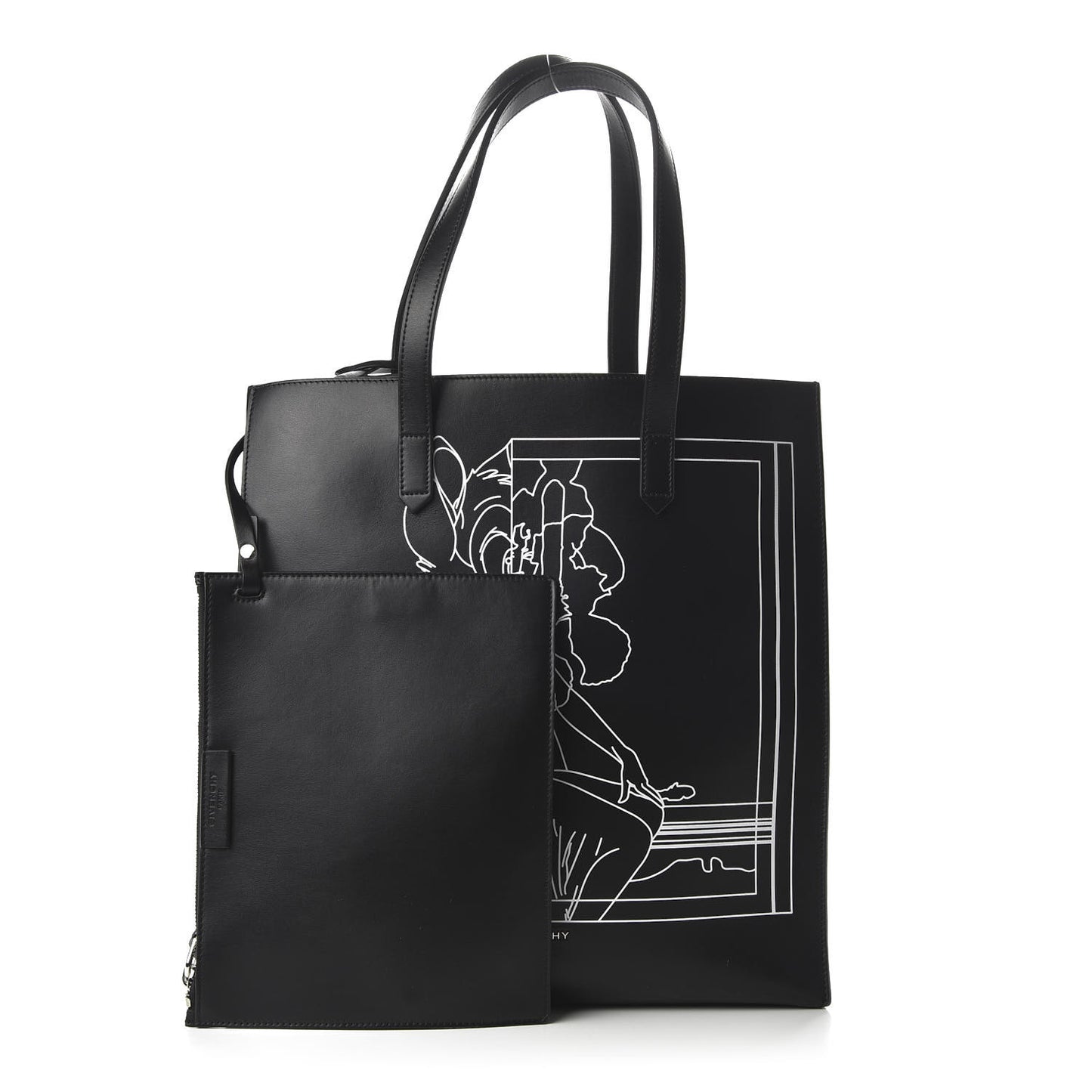 Calfskin Bambi Print Medium Stargate Shopper Tote Black