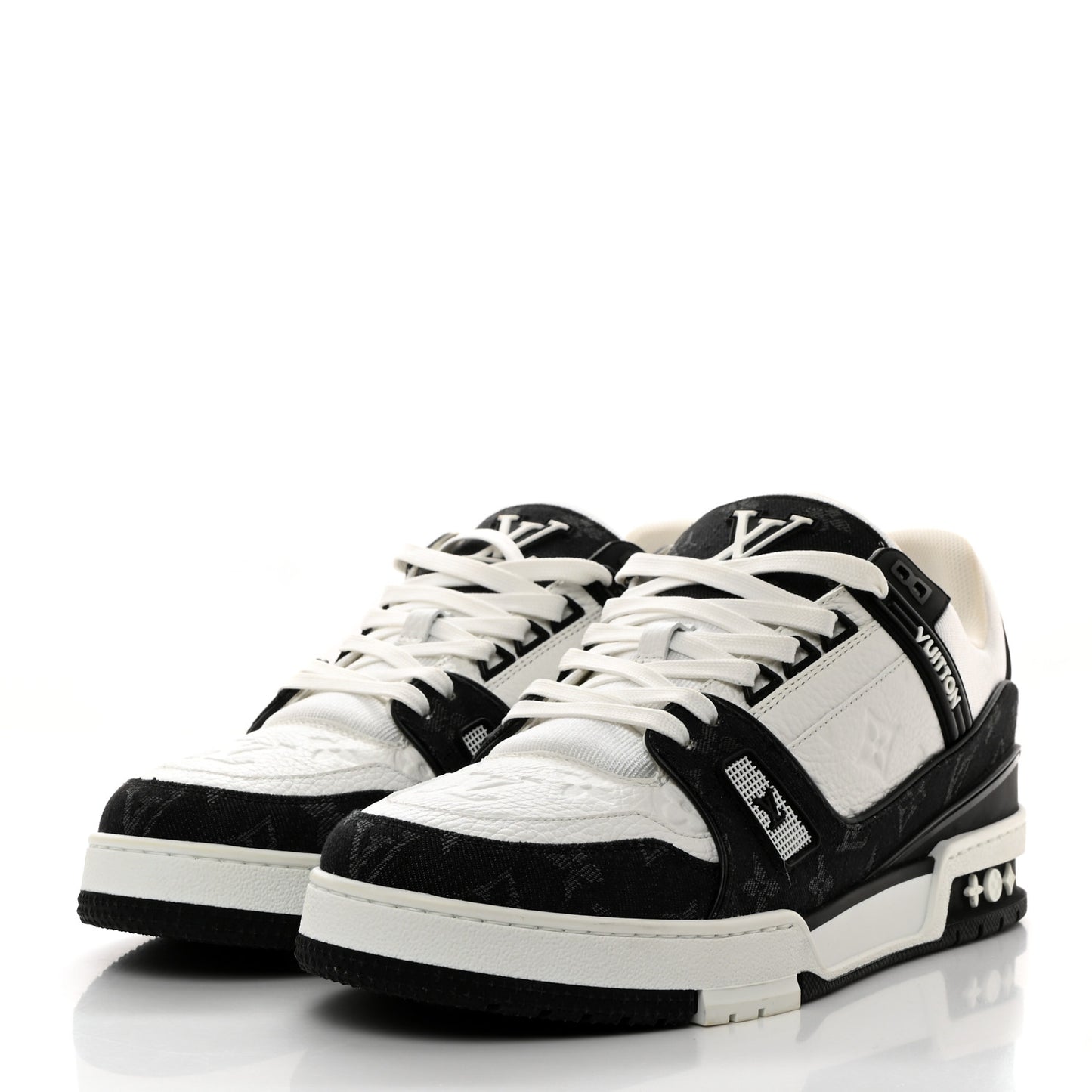 Calfskin Monogram Denim Mens LV Trainer Sneakers 9 Black