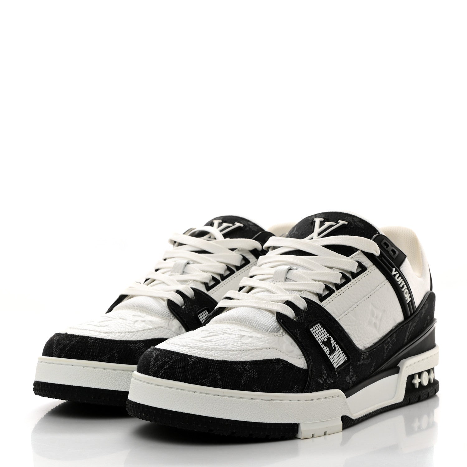 Louis Vuitton Calfskin Monogram Denim Mens LV Trainer Sneakers 9 Black 3 of 10