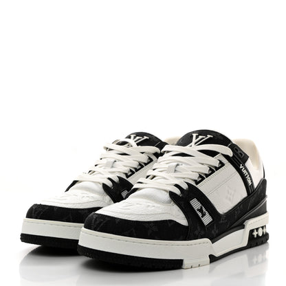 Louis Vuitton Calfskin Monogram Denim Mens LV Trainer Sneakers 9 Black 3 of 10