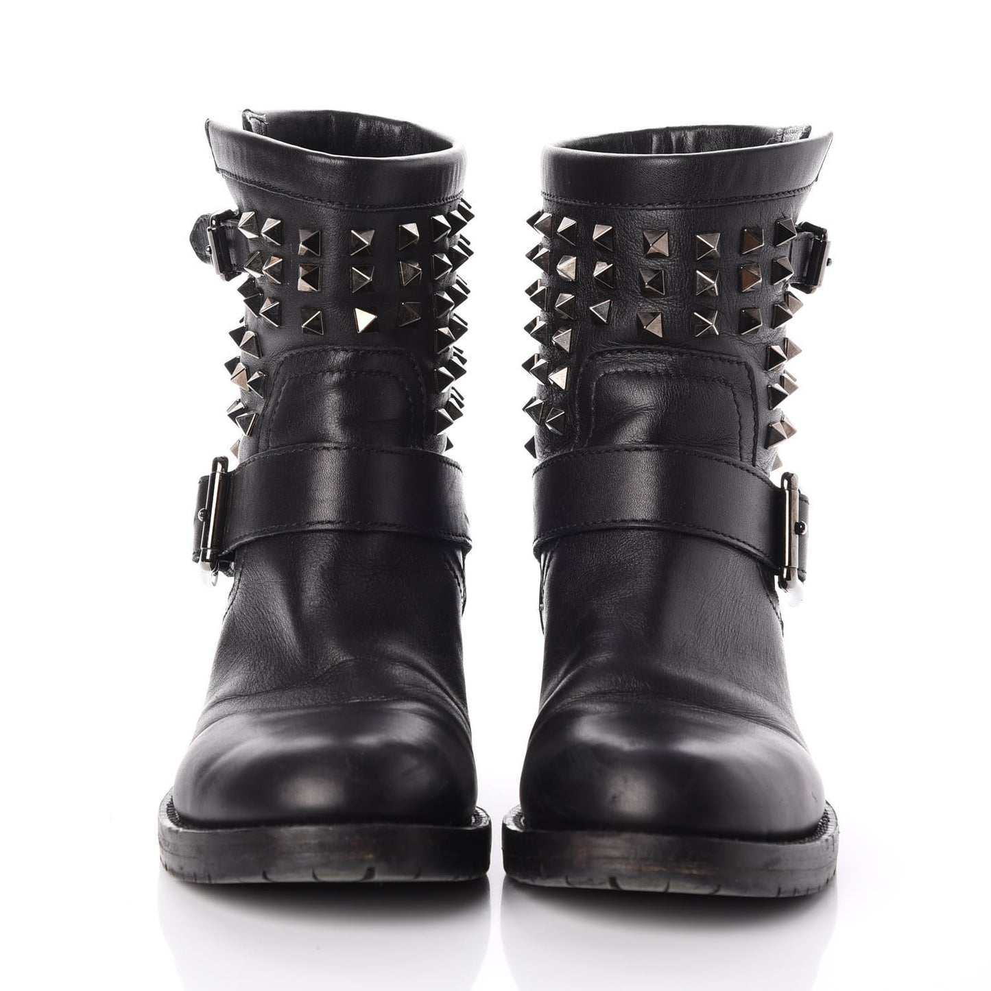 Calfskin Rockstud 30mm Biker Boots 38 Black
