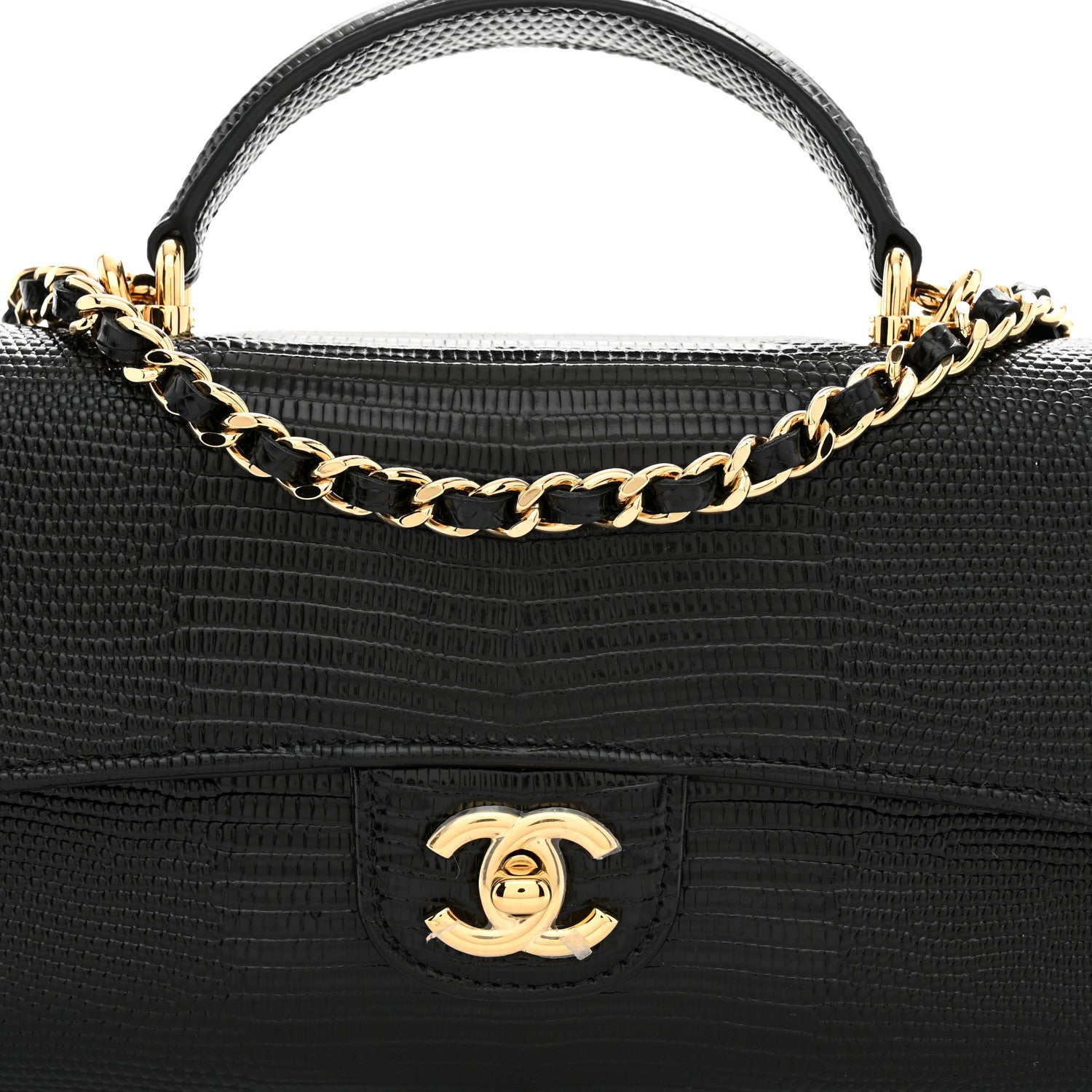 Chanel Calfskin Lizard Embossed Top Handle Long Clutch With Chain Black 8 of 11