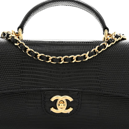 Chanel Calfskin Lizard Embossed Top Handle Long Clutch With Chain Black 8 of 11