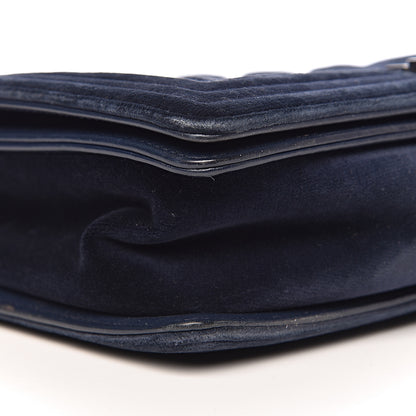 Chanel Velvet Tweed Quilted New Medium Boy Flap Dark Navy Blue 9 of 15