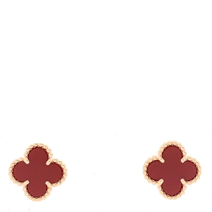 Van Cleef & Arpels 18K Rose Gold Carnelian Sweet Alhambra Earrings 1 of 3