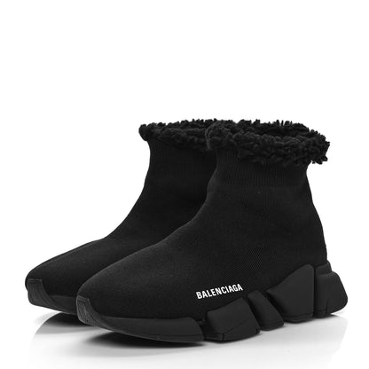 Balenciaga Technical 3D Recycled Knit Fake Fur Womens Speed 2.0 Sneakers 38 Monocolor Black 3 of 7