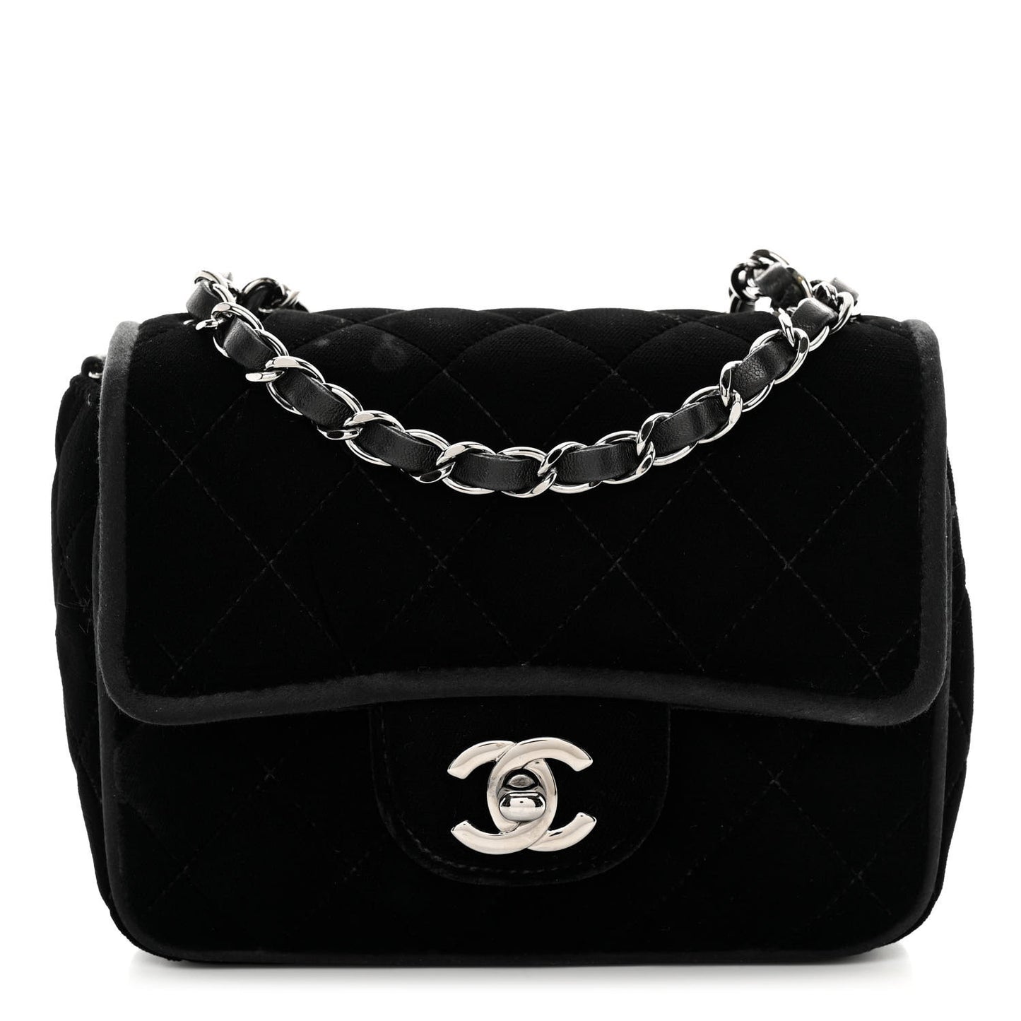 Velvet Quilted Mini Square Flap Black