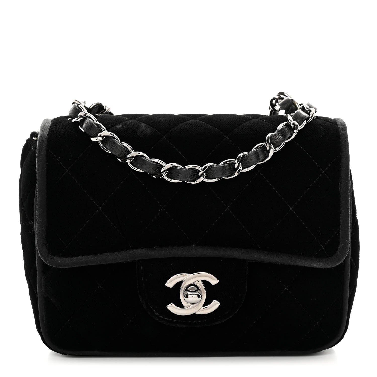 Chanel Velvet Quilted Mini Square Flap Black 1 of 11