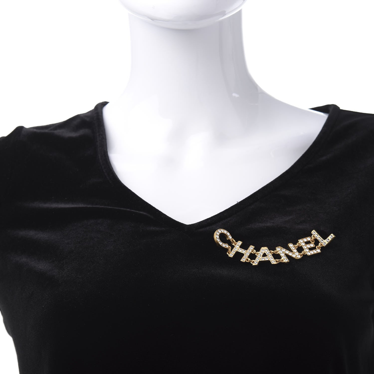 Chanel Crystal Logo Brooch Gold 2 of 5