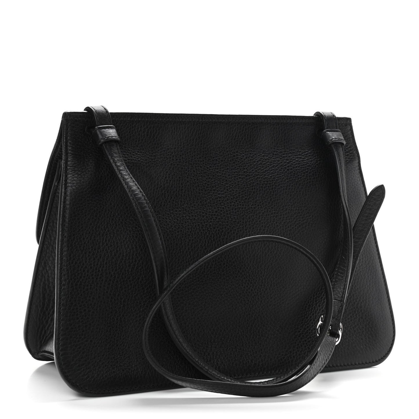 Pebbled Calfskin Medium Bamboo Daily Flap Shoulder Bag Black