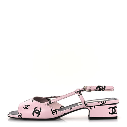 Chanel Printed Lambskin Coco Beach Sligback Sandals 40 Light Pink Black 2 of 22