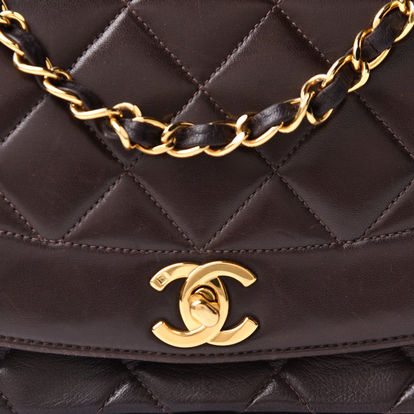 Lambskin Quilted Small Single Flap Brown