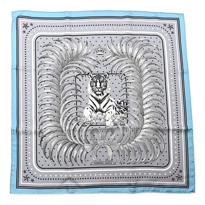 Hermes Silk Tigre Royal Bandana Scarf 55 Gris Bleu Grise White 1 of 3