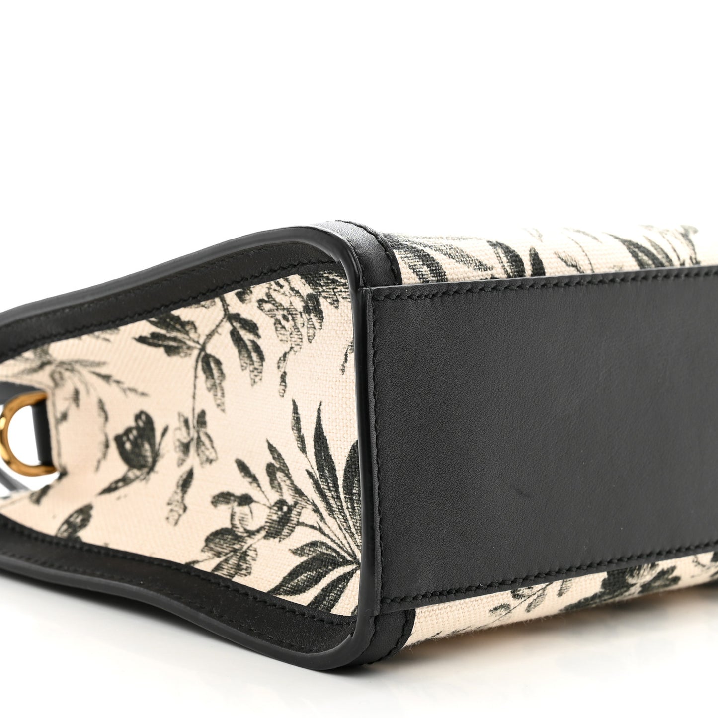 Canvas Herbarium Print Ribbon Top Handle Bag Black