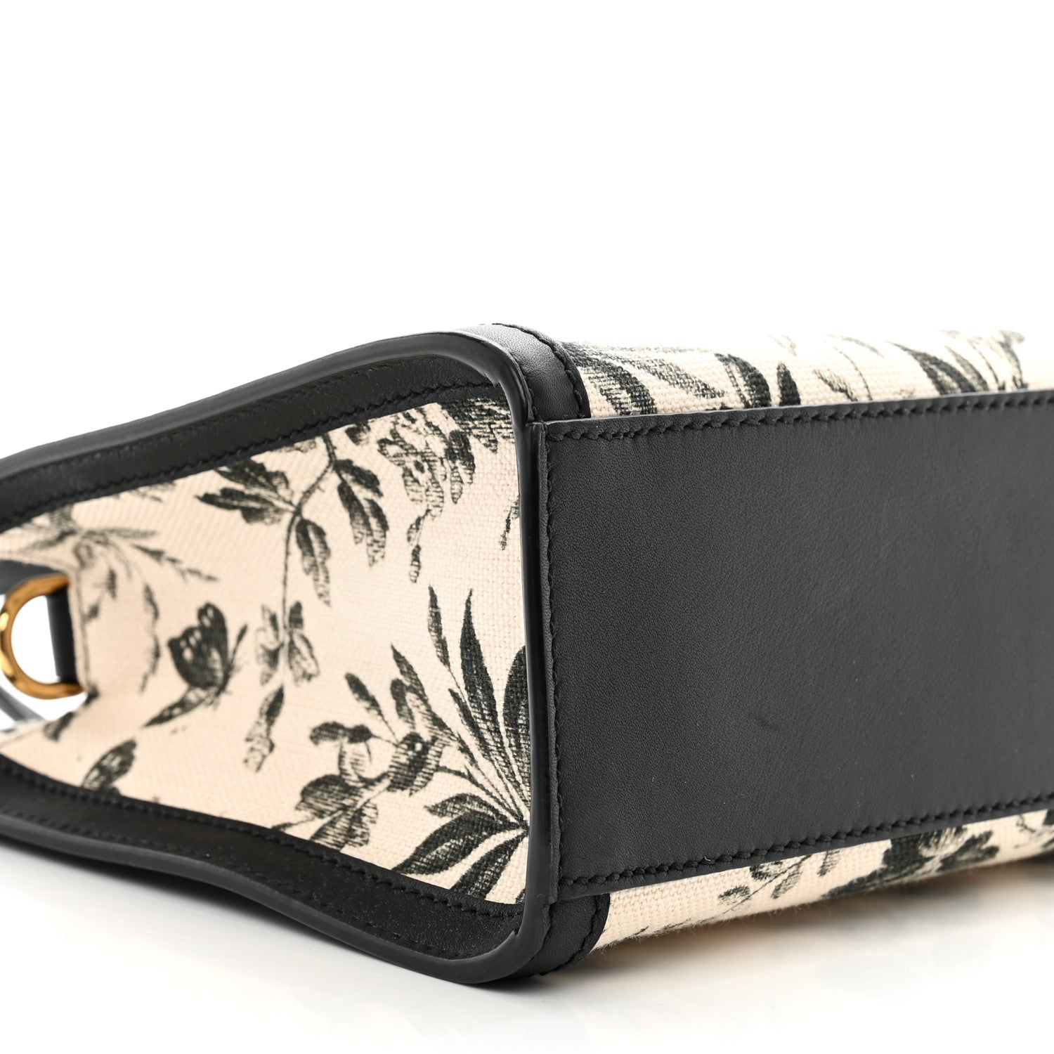 Gucci Canvas Herbarium Print Ribbon Top Handle Bag Black 9 of 10