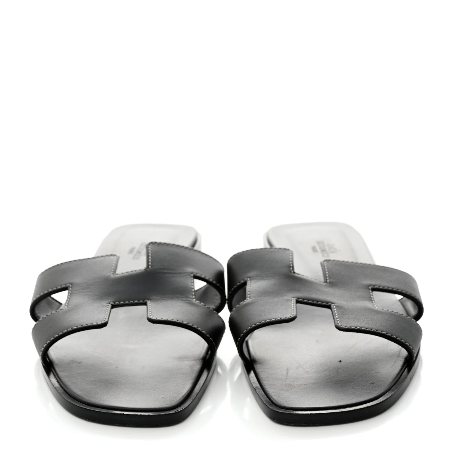Hermes Box Calfskin Oran Sandals 39.5 Black 2 of 8