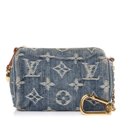 Louis Vuitton Monogram Denim Pochette Speedy PM Key Holder Blue 1 of 7