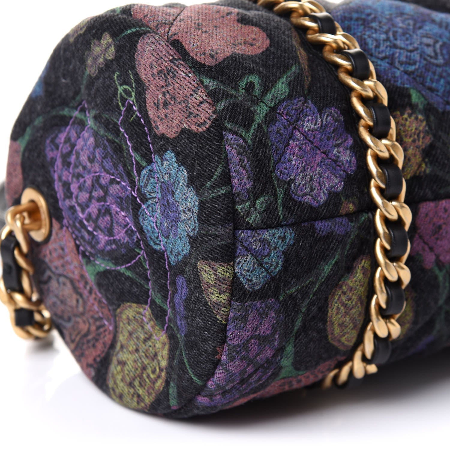 Chanel Denim Printed Destination Chenonceau Bowling Bag Charcoal Multicolor 9 of 11