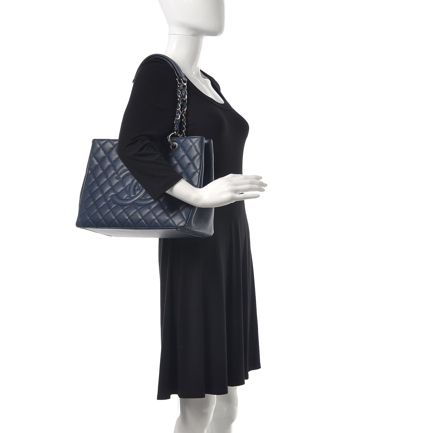 Chanel Caviar Quilted Grand Shopping Tote GST Dark Navy Blue 2 of 9