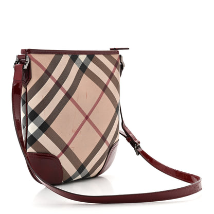 Burberry Patent Nova Check Dryden Crossbody Bag Dark Red 3 of 14