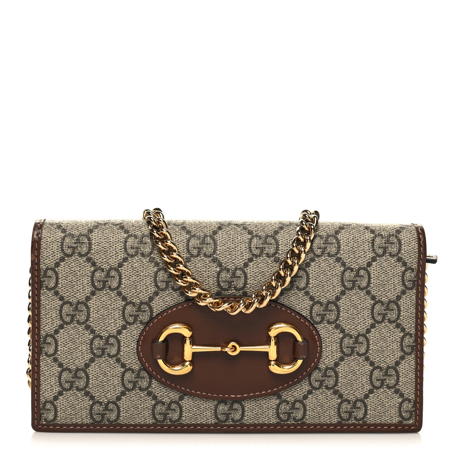 GG Supreme Monogram Azalea Calfskin Horsebit 1955 Wallet On Chain Beige Ebony Brown Sugar
