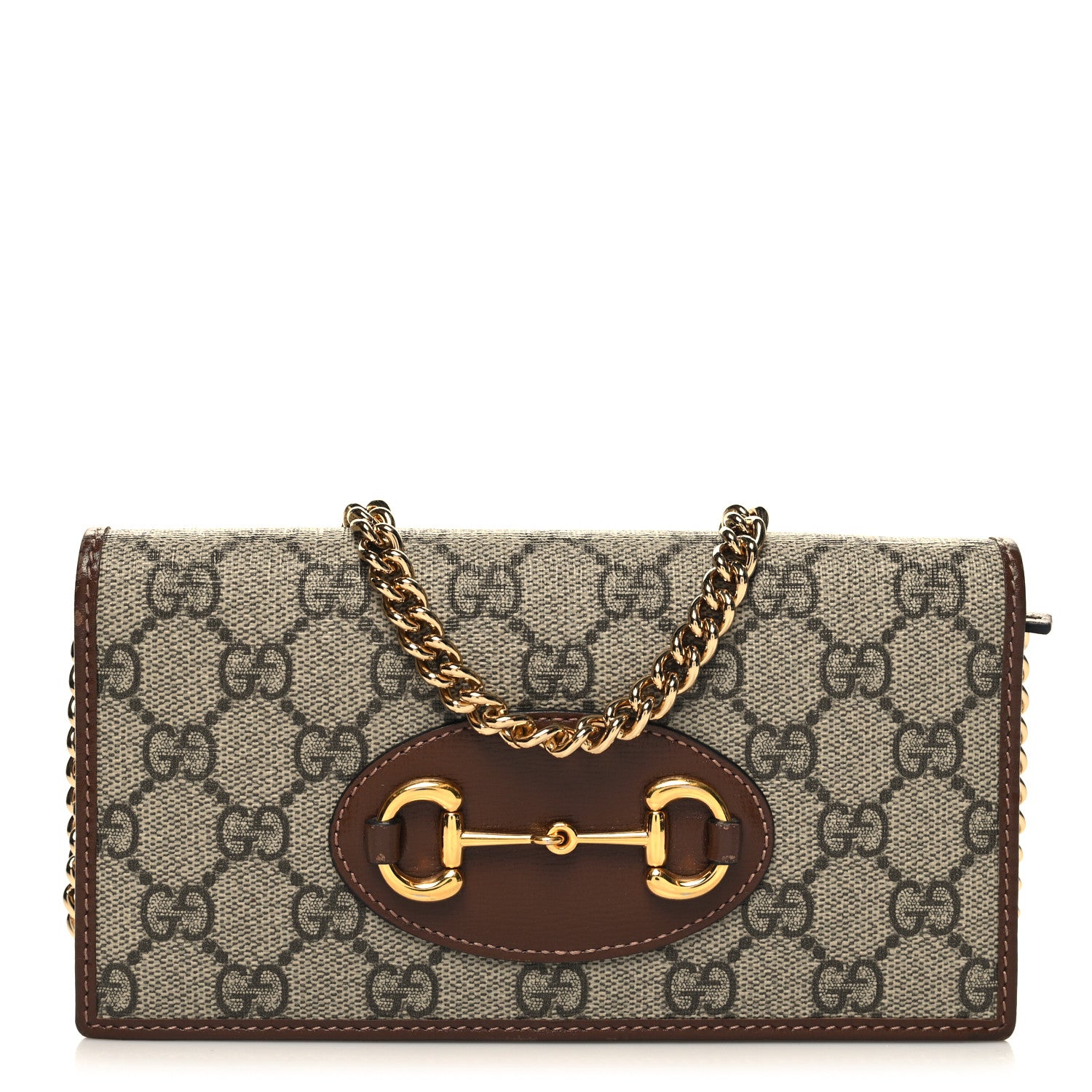 Gucci GG Supreme Monogram Azalea Calfskin Horsebit 1955 Wallet On Chain Beige Ebony Brown Sugar 1 of 10