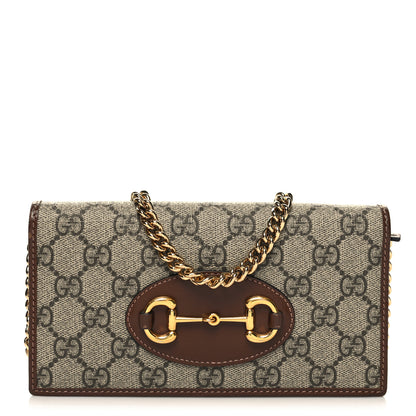 Gucci GG Supreme Monogram Azalea Calfskin Horsebit 1955 Wallet On Chain Beige Ebony Brown Sugar 1 of 10