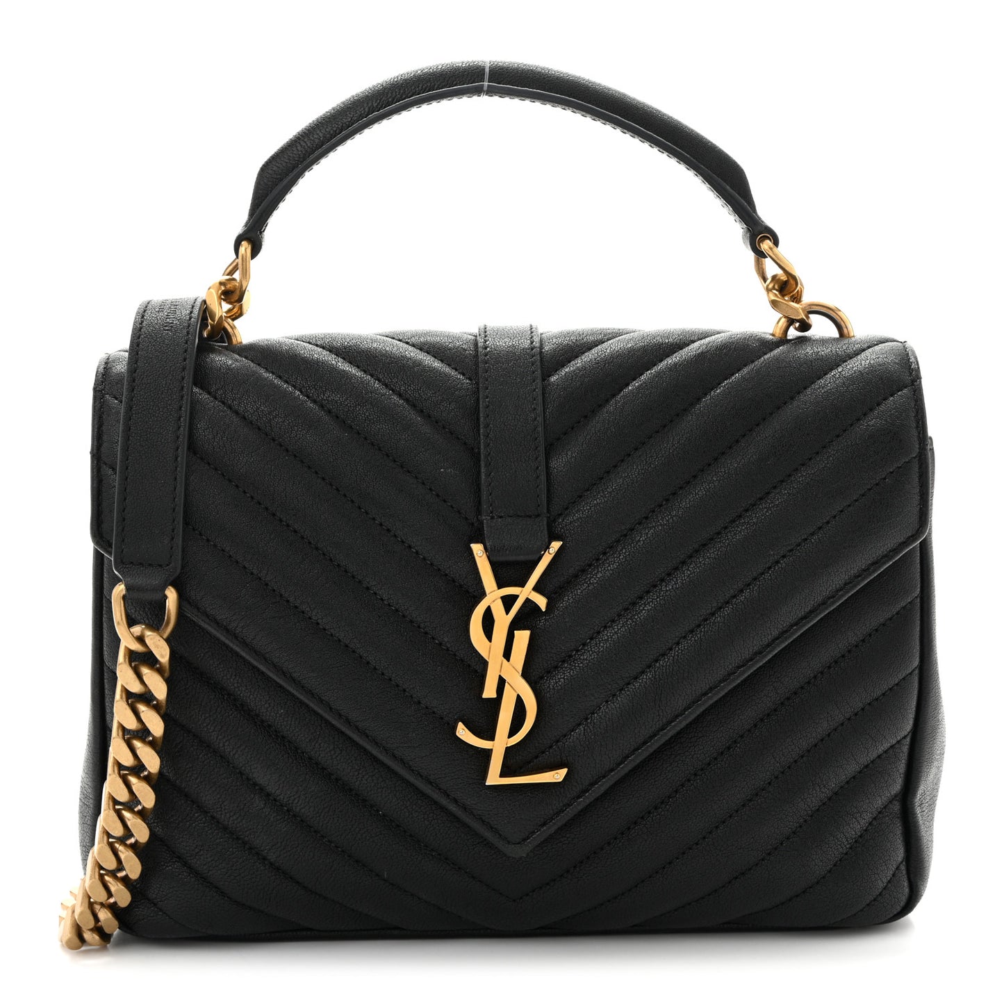 Sheepskin Matelasse Chevron Monogram Medium College Bag Black