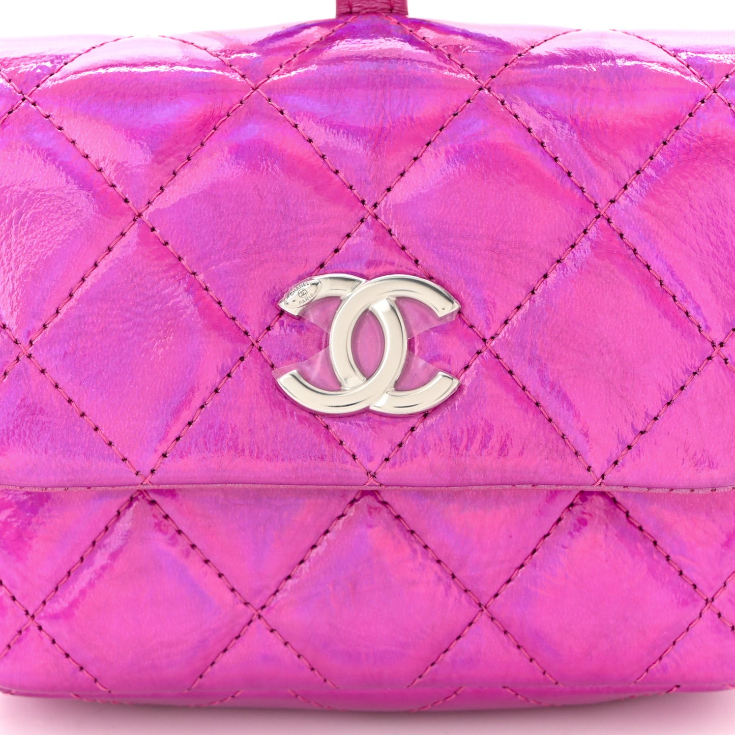Patent Lambskin Quilted CC Hook Card Holder Pink