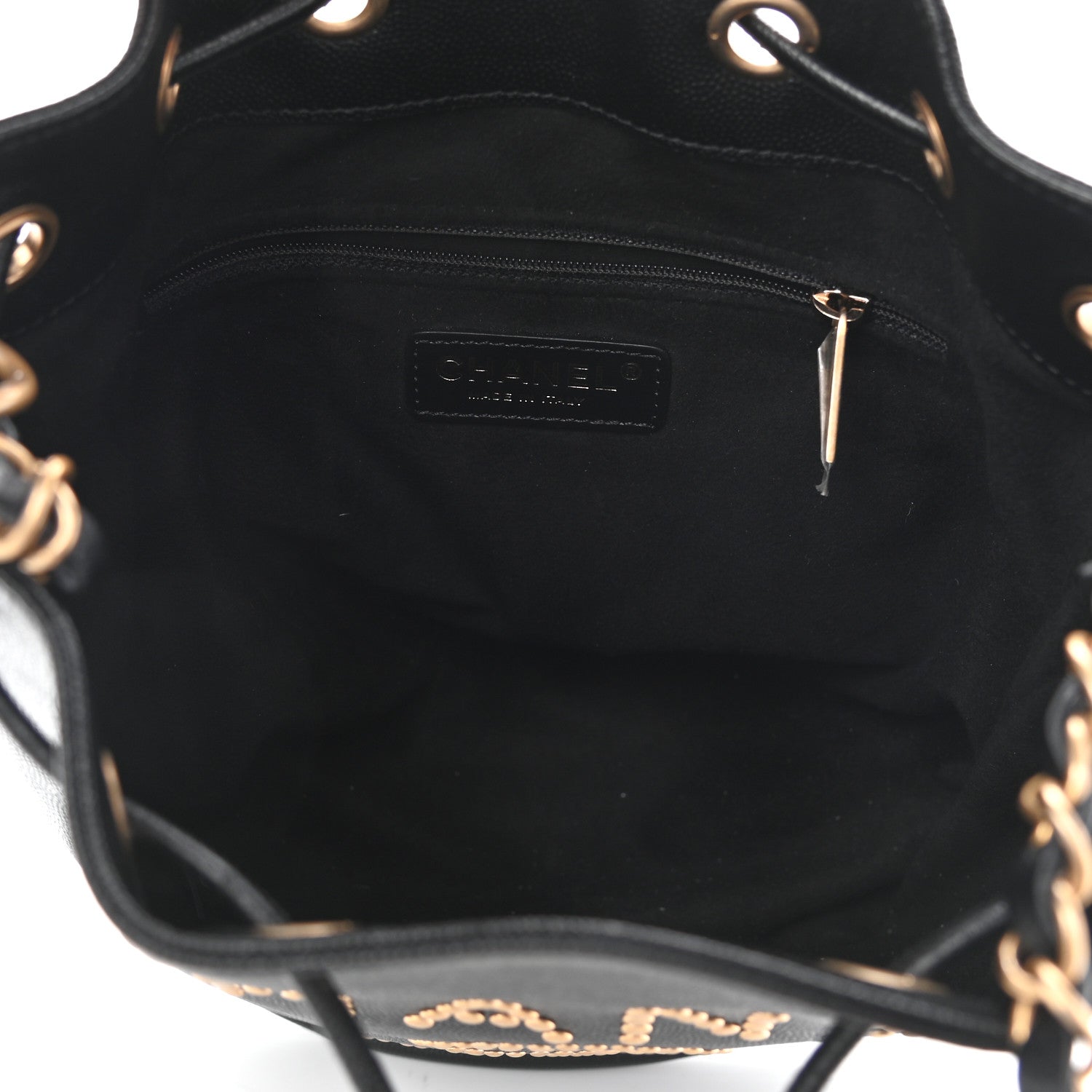 Chanel Caviar Deauville Drawstring Bucket Bag Black 5 of 10