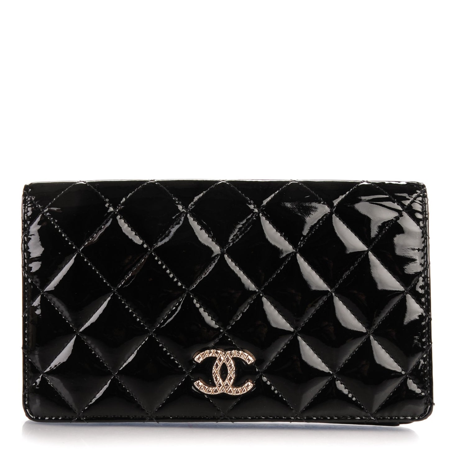 Patent Quilted Brilliant Yen Wallet Black