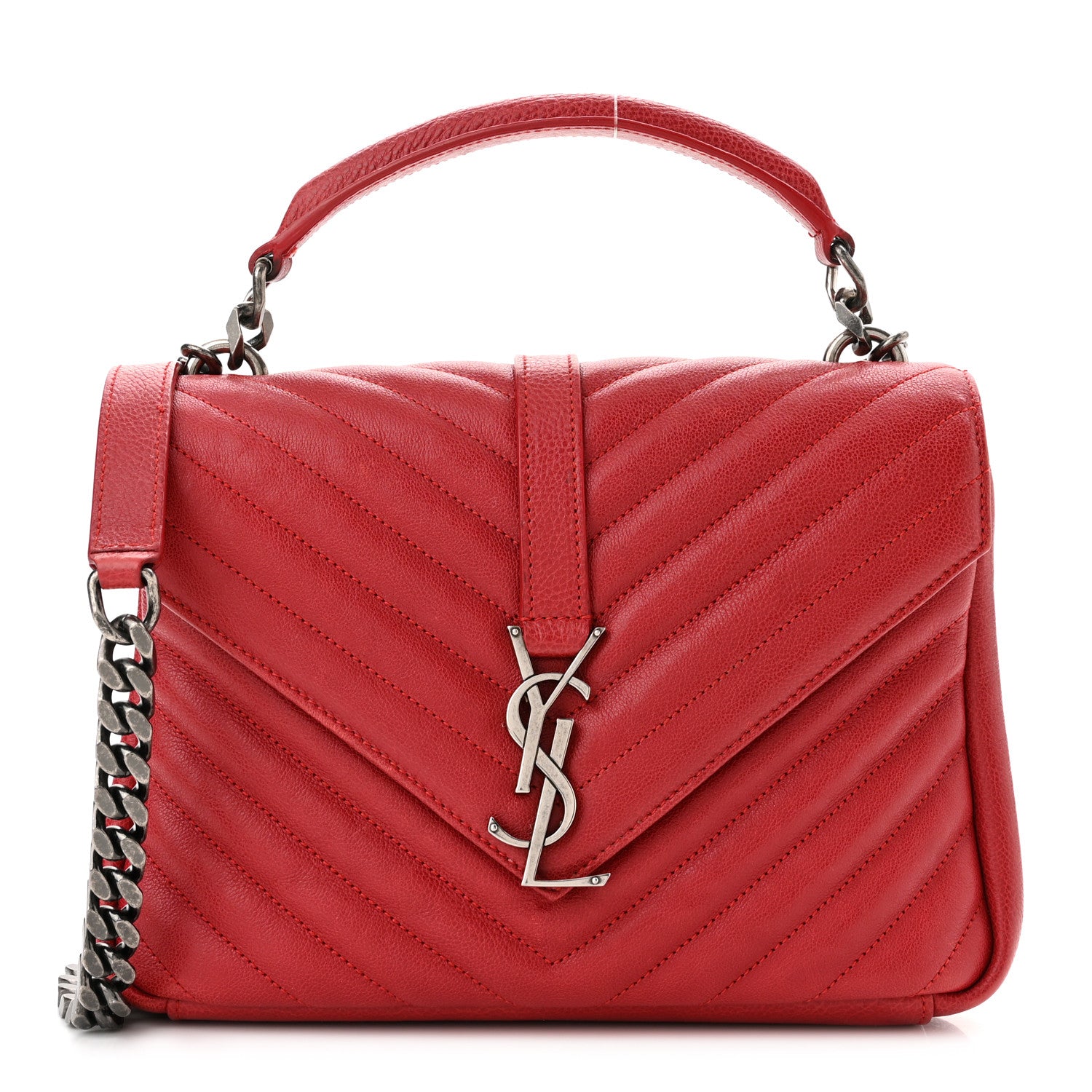 Saint Laurent Sheepskin Matelasse Chevron Monogram Medium College Bag Rouge 1 of 10