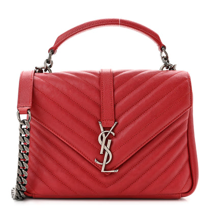 Saint Laurent Sheepskin Matelasse Chevron Monogram Medium College Bag Rouge 1 of 10