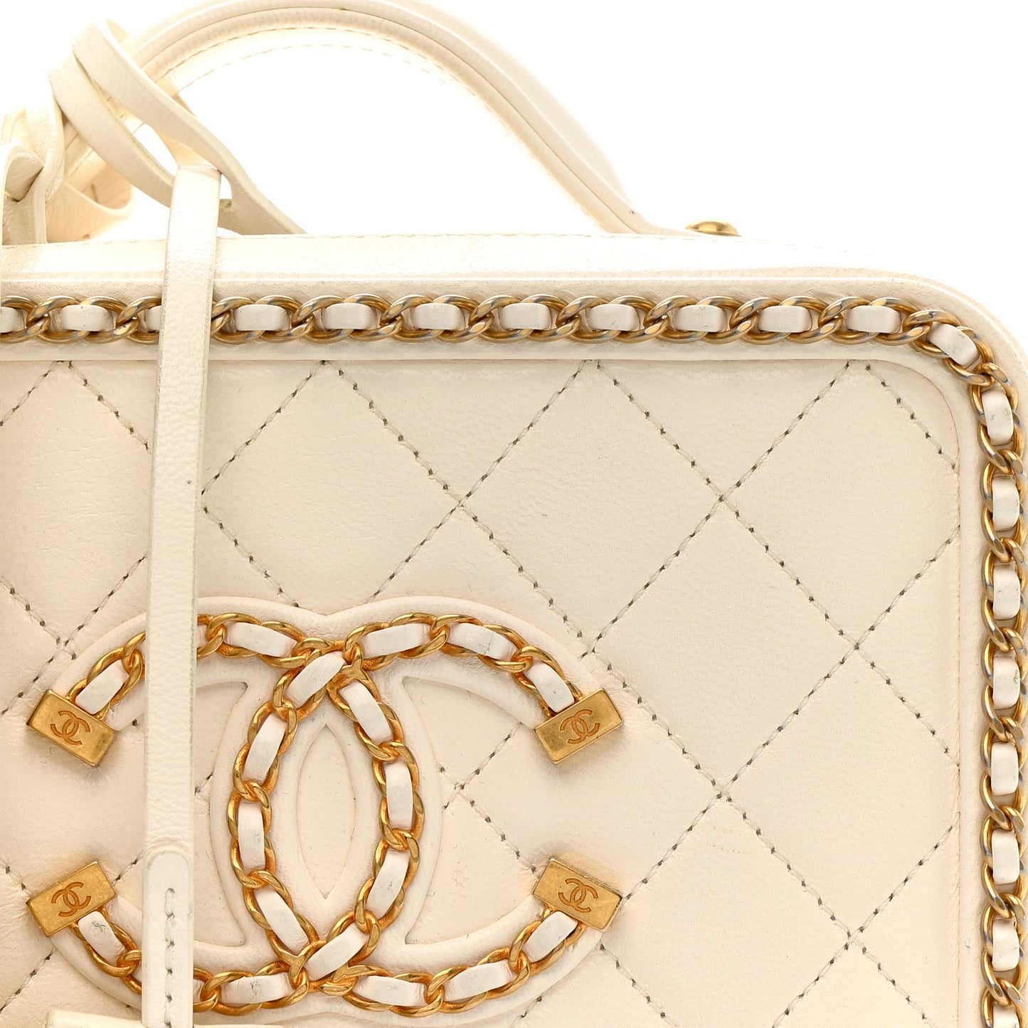 Goatskin Quilted Small CC Filigree Vanity Case White