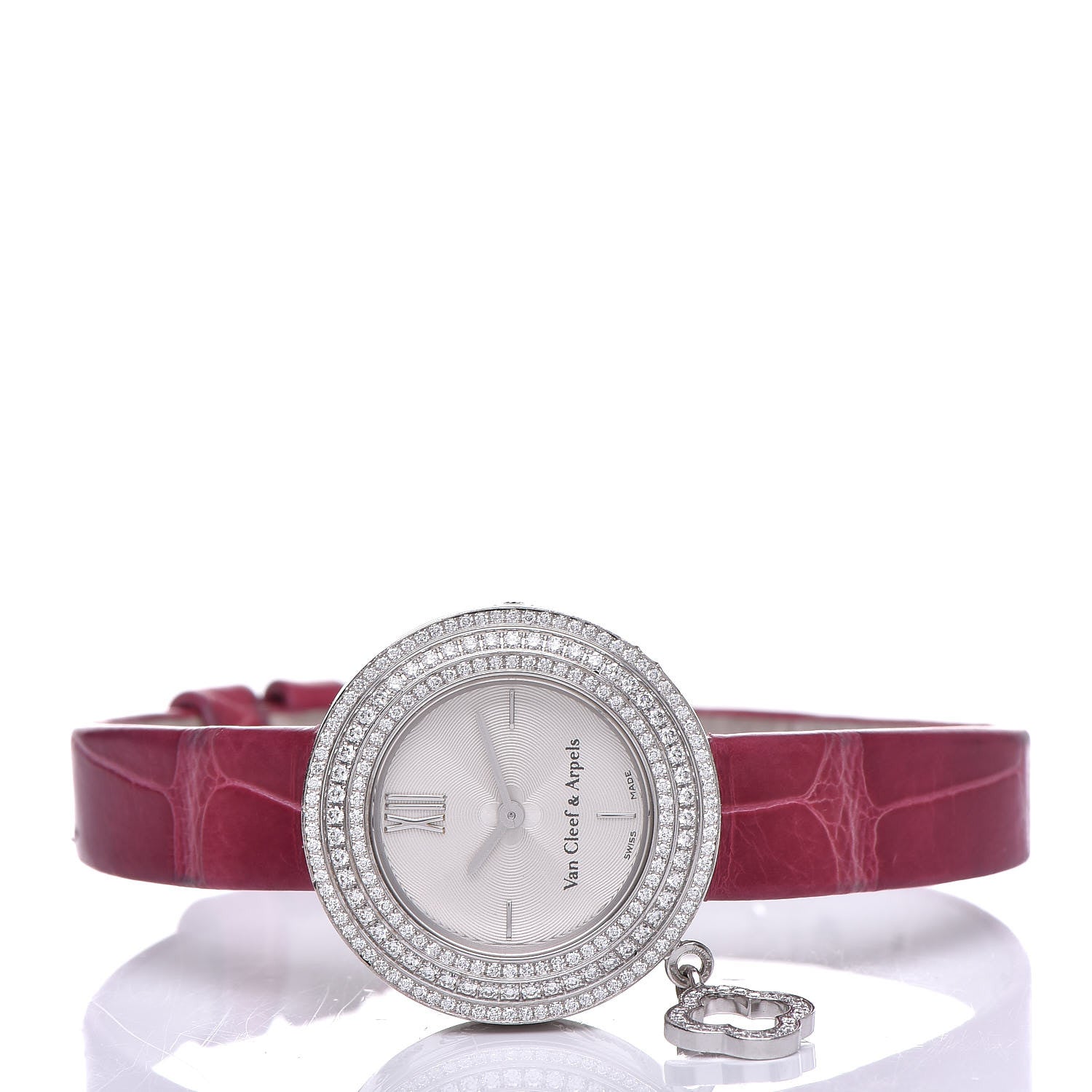 Van Cleef & Arpels 18K White Gold Alligator Diamond Bezel 25mm Charms Quartz Watch 3 of 7