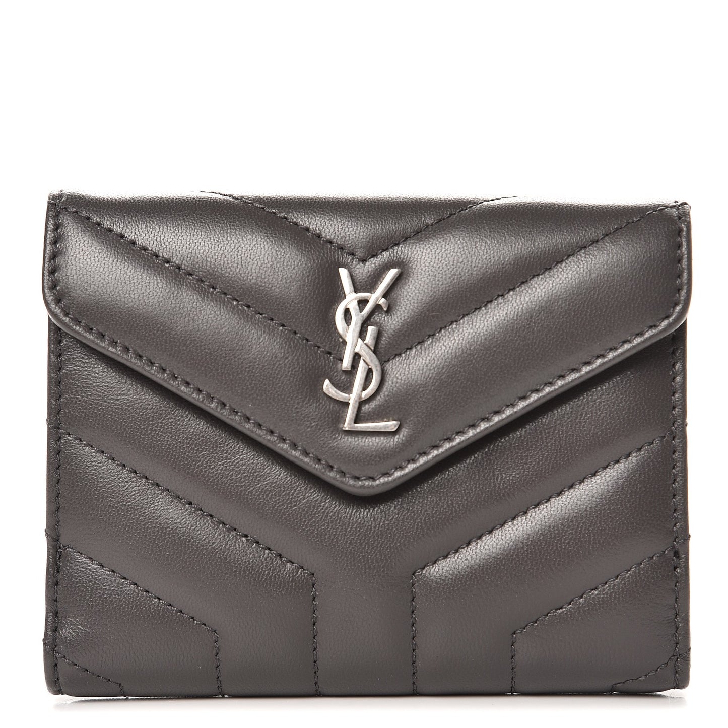 Lambskin Y Quilted Monogram Compact Loulou Wallet Asphalt