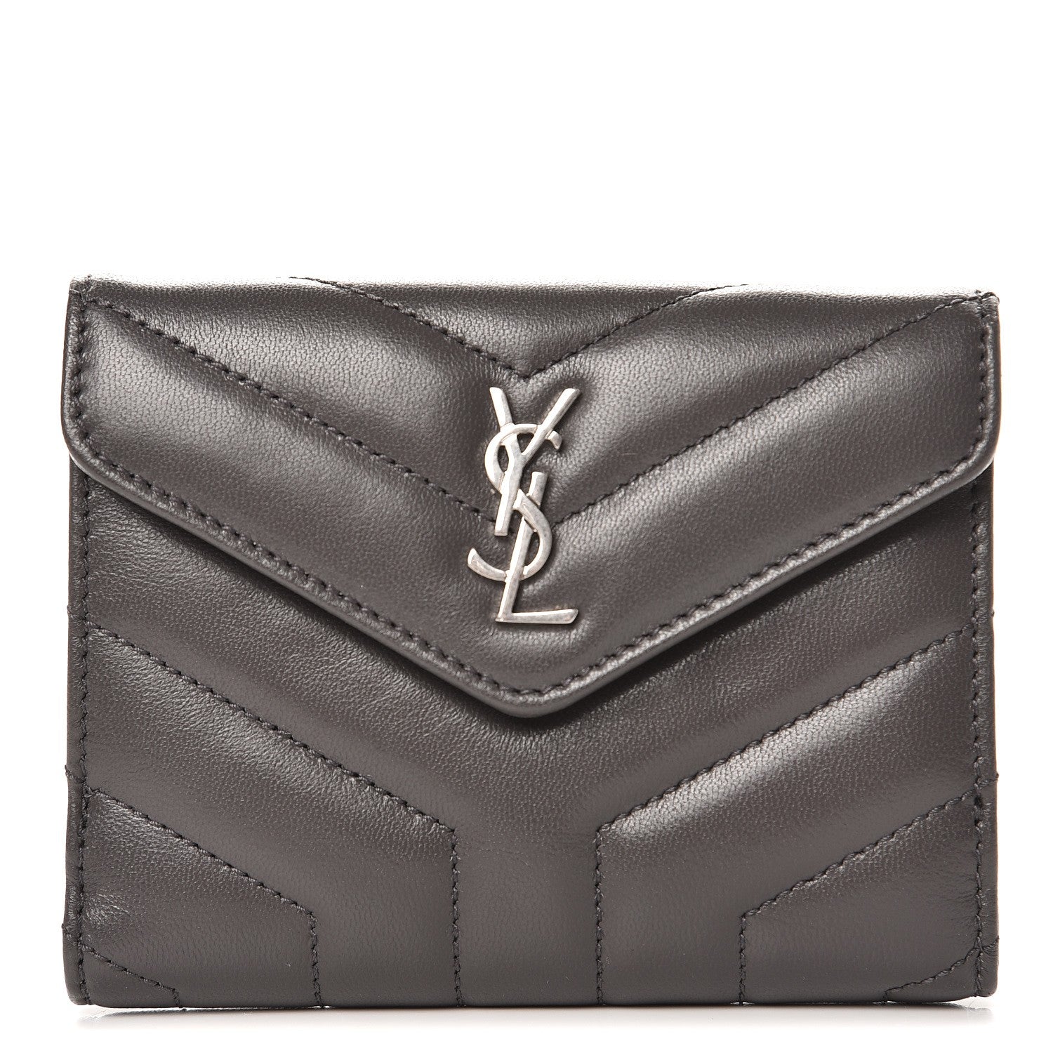 Saint Laurent Lambskin Y Quilted Monogram Compact Loulou Wallet Asphalt 1 of 8