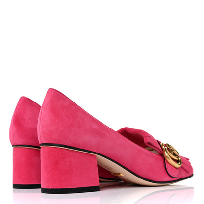 Gucci Kid Scamosciato GG Marmont Fringe 50mm Loafer Pumps 36 Hot Pink 4 of 9