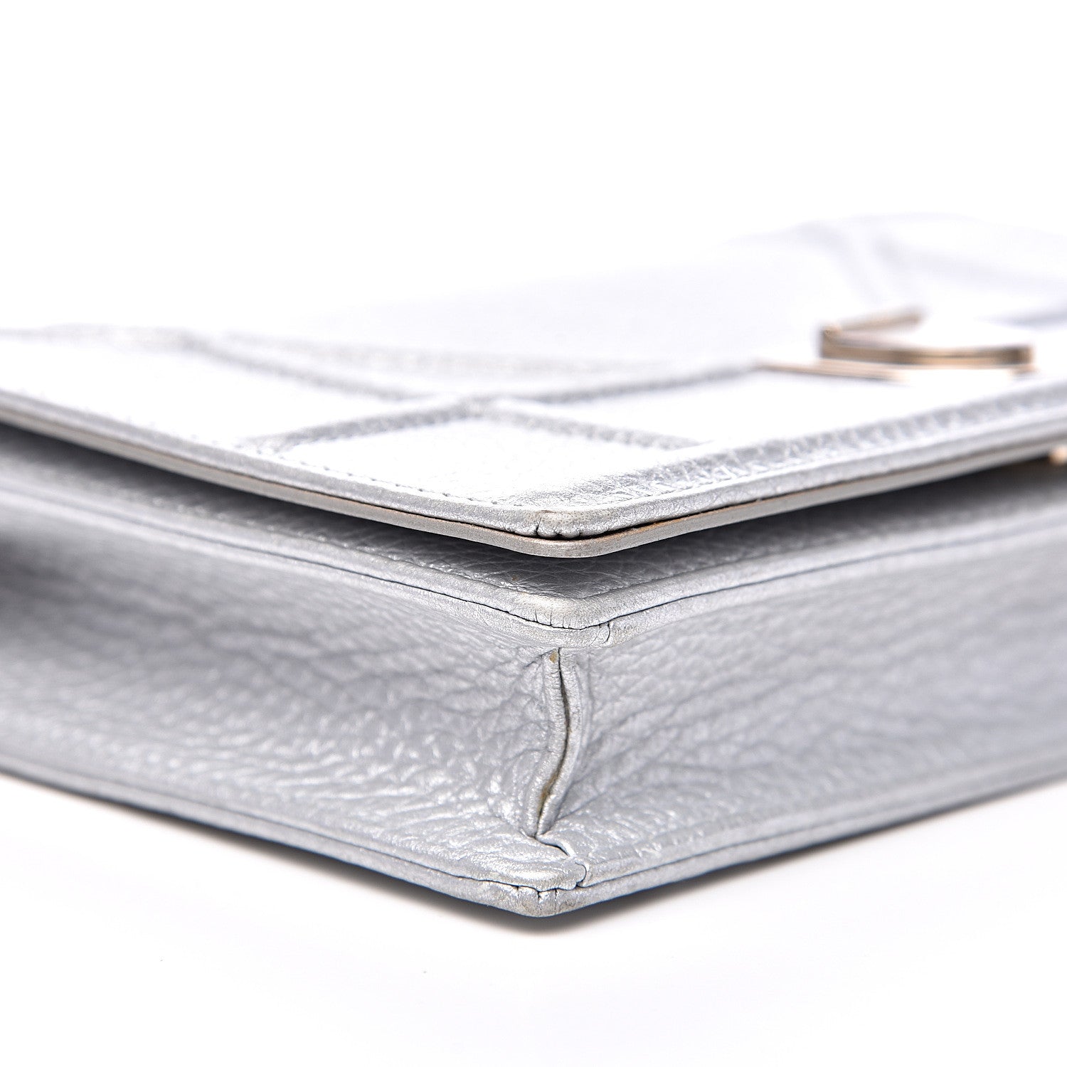 Christian Dior Metallic Grained Calfskin Diorama Wallet on Chain Pouch Silver 8 of 15