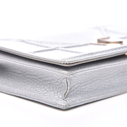 Christian Dior Metallic Grained Calfskin Diorama Wallet on Chain Pouch Silver 8 of 15