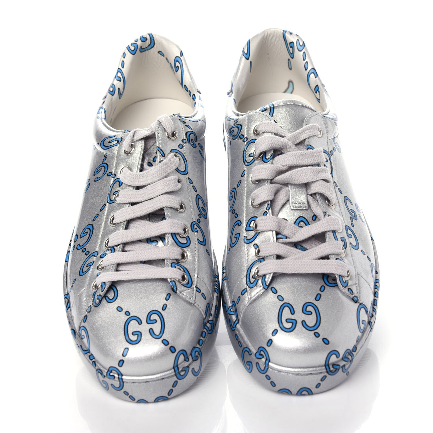 Gucci Miro Rubber Wax GucciGhost Print Mens New Ace Sneakers 9 Silver 5 of 11